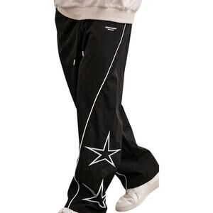 Mens STAR Graphic Print Drawstring Waist Cargo Pants Loose Fit WHIMSIGOTH Grunge